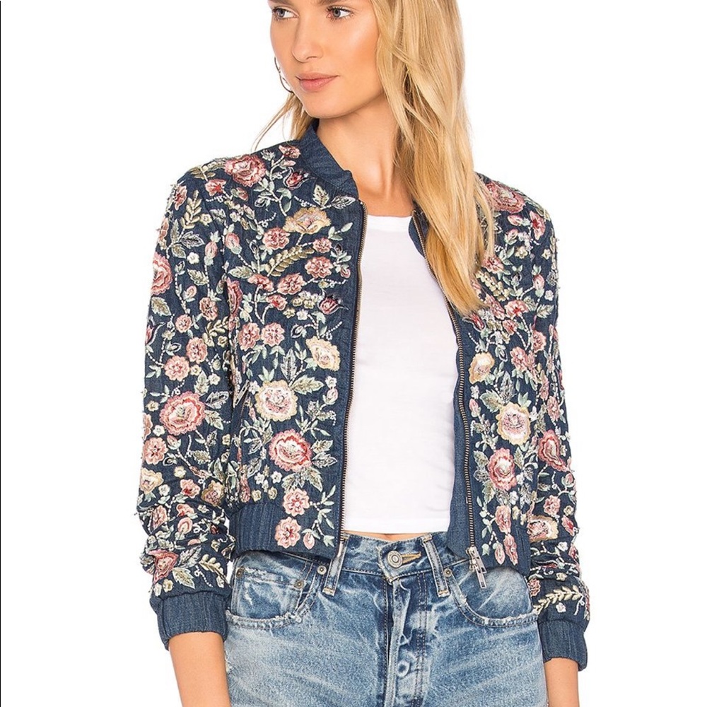 Needle&Thread
Jean Floral Embroidered Denim Bomber